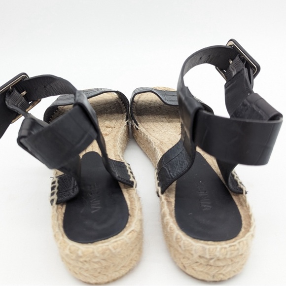 VINCE Black Leather Croc Embossed Platform Espadrille Sandals NWT Size 10 - Picture 3 of 7